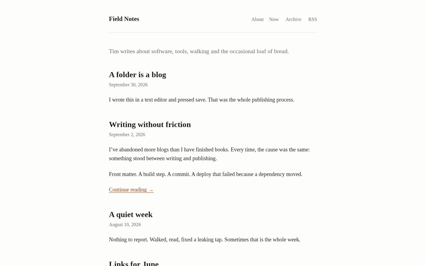 The same blog rendered by the Default theme